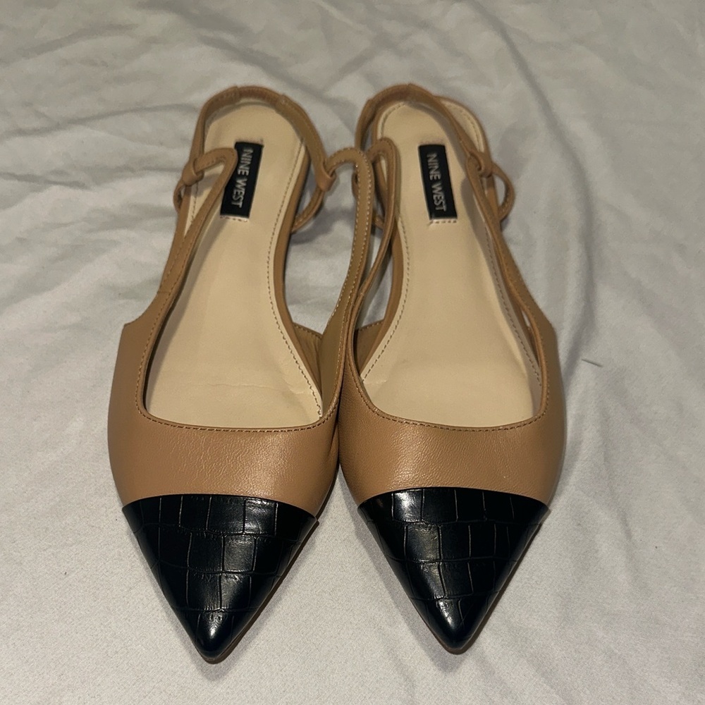 Nine West Black and Tan Pointed Toe Flats